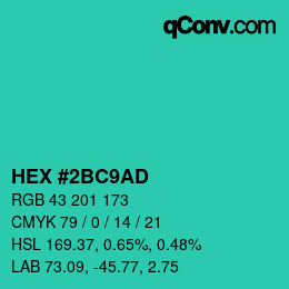 Color code: HEX #2BC9AD | qconv.com