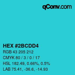 Code couleur: HEX #2BCDD4 | qconv.com