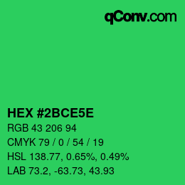 Code couleur: HEX #2BCE5E | qconv.com