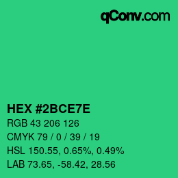 カラーコード: HEX #2BCE7E | qconv.com