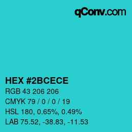 カラーコード: HEX #2BCECE | qconv.com