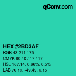 Color code: HEX #2BD3AF | qconv.com
