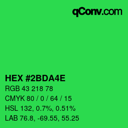 颜色代码: HEX #2BDA4E | qconv.com