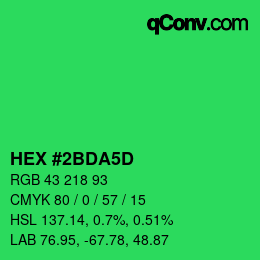 颜色代码: HEX #2BDA5D | qconv.com