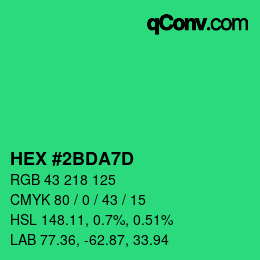 颜色代码: HEX #2BDA7D | qconv.com