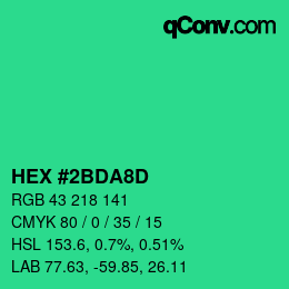颜色代码: HEX #2BDA8D | qconv.com