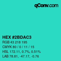 颜色代码: HEX #2BDAC3 | qconv.com
