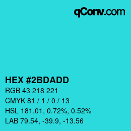 Farbcode: HEX #2BDADD | qconv.com