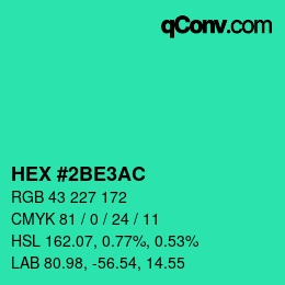 颜色代码: HEX #2BE3AC | qconv.com