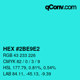 颜色代码: HEX #2BE9E2 | qconv.com