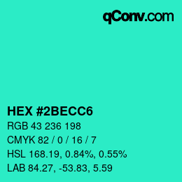 カラーコード: HEX #2BECC6 | qconv.com