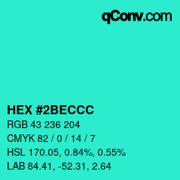 Color code: HEX #2BECCC | qconv.com