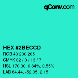 Color code: HEX #2BECCD | qconv.com