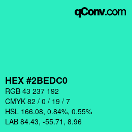 Color code: HEX #2BEDC0 | qconv.com