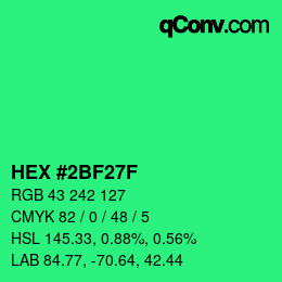 Color code: HEX #2BF27F | qconv.com