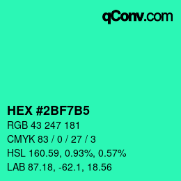 颜色代码: HEX #2BF7B5 | qconv.com