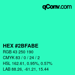颜色代码: HEX #2BFABE | qconv.com