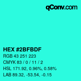 Color code: HEX #2BFBDF | qconv.com