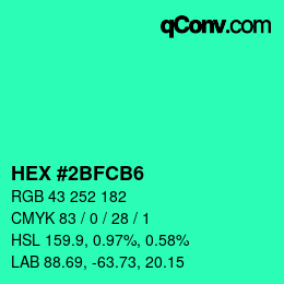 カラーコード: HEX #2BFCB6 | qconv.com