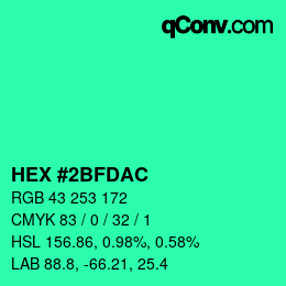 颜色代码: HEX #2BFDAC | qconv.com