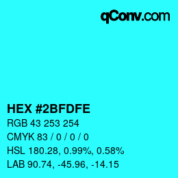 Color code: HEX #2BFDFE | qconv.com