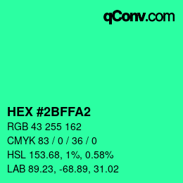 颜色代码: HEX #2BFFA2 | qconv.com