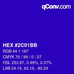 Color code: HEX #2C01BB | qconv.com