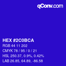 Color code: HEX #2C0BCA | qconv.com