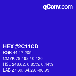 Farbcode: HEX #2C11CD | qconv.com