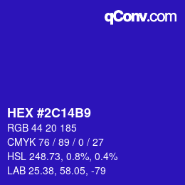 颜色代码: HEX #2C14B9 | qconv.com