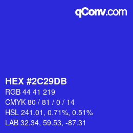 Color code: HEX #2C29DB | qconv.com