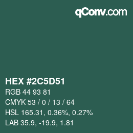颜色代码: HEX #2C5D51 | qconv.com