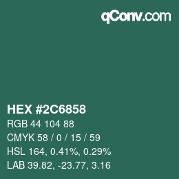 カラーコード: HEX #2C6858 | qconv.com
