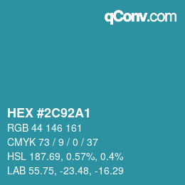 颜色代码: HEX #2C92A1 | qconv.com