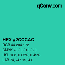 カラーコード: HEX #2CCCAC | qconv.com