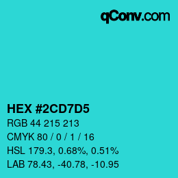 カラーコード: HEX #2CD7D5 | qconv.com