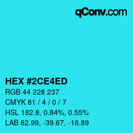 颜色代码: HEX #2CE4ED | qconv.com