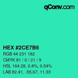 カラーコード: HEX #2CE7B6 | qconv.com