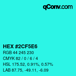 Farbcode: HEX #2CF5E6 | qconv.com