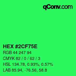 Color code: HEX #2CF75E | qconv.com