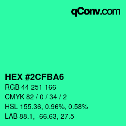 カラーコード: HEX #2CFBA6 | qconv.com