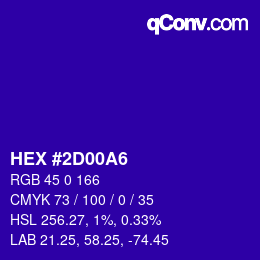 Color code: HEX #2D00A6 | qconv.com