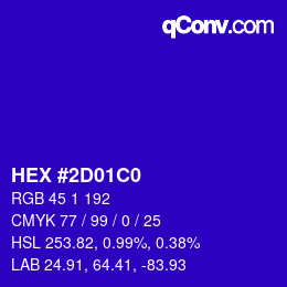 Color code: HEX #2D01C0 | qconv.com