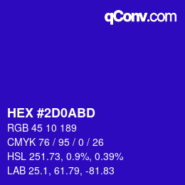颜色代码: HEX #2D0ABD | qconv.com