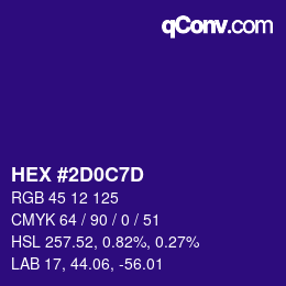 Code couleur: HEX #2D0C7D | qconv.com