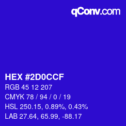 Color code: HEX #2D0CCF | qconv.com