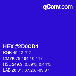 カラーコード: HEX #2D0CD4 | qconv.com