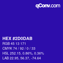 颜色代码: HEX #2D0DAB | qconv.com