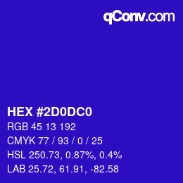 颜色代码: HEX #2D0DC0 | qconv.com