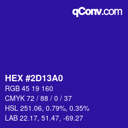 Color code: HEX #2D13A0 | qconv.com